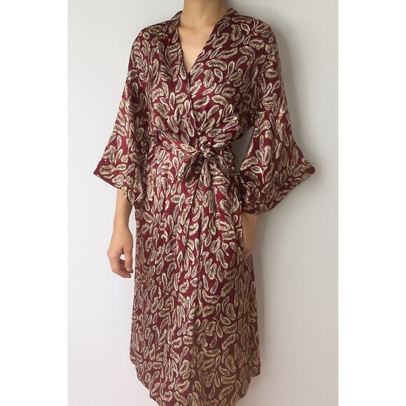 Christian Dior Monsieur Paisley Print 3/4 Sleeve Tie Waist Robe Red Women's OS - Picture 1 of 13